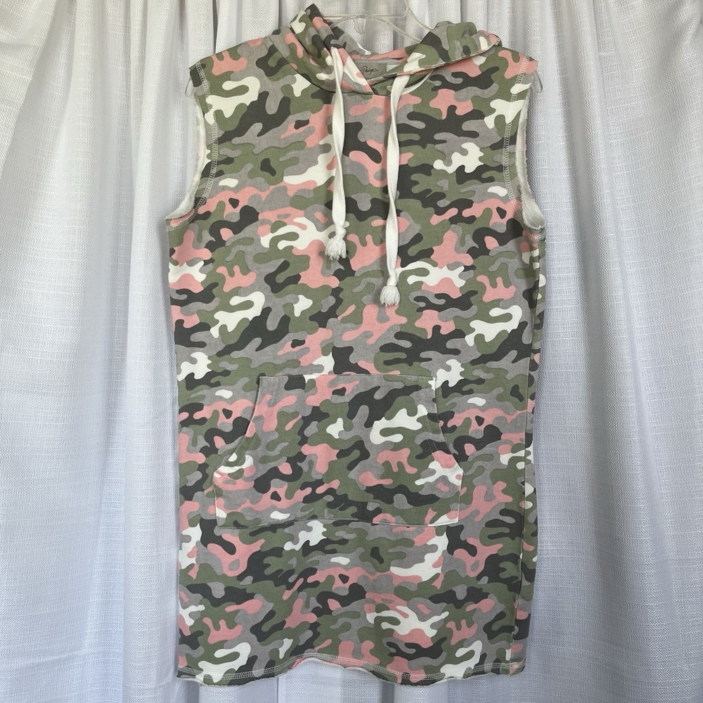 Charlie Paige Women's Sleeveless Camouflage Camo Print Pockets Hood Dress Size S